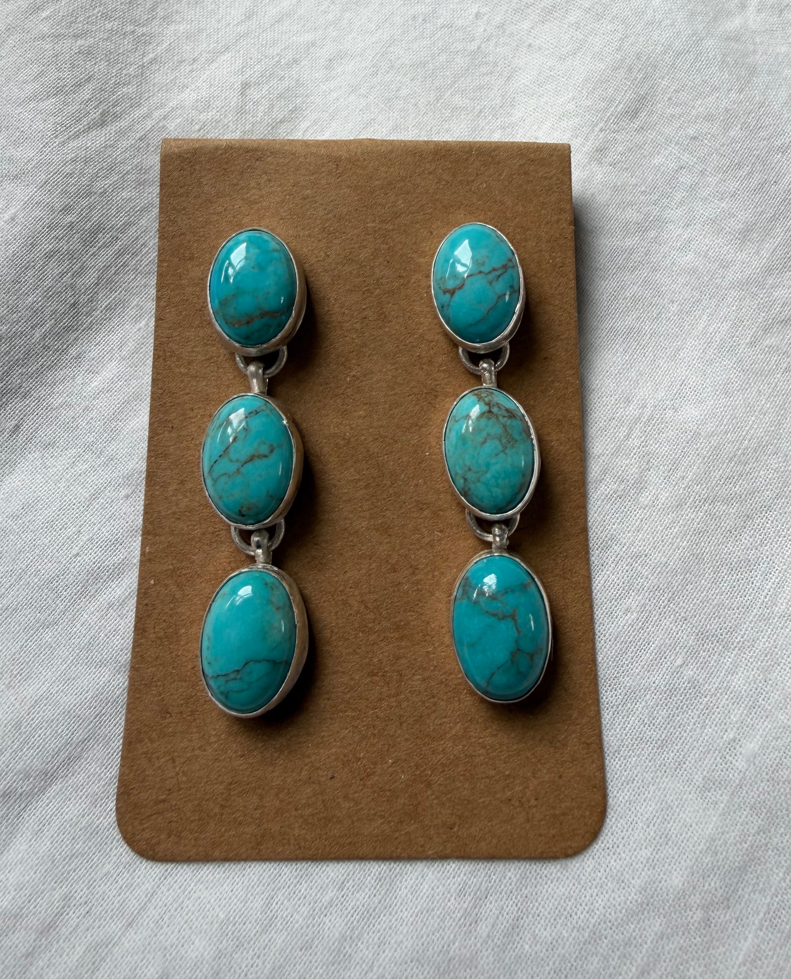 Three stone Kingman dangle earrings