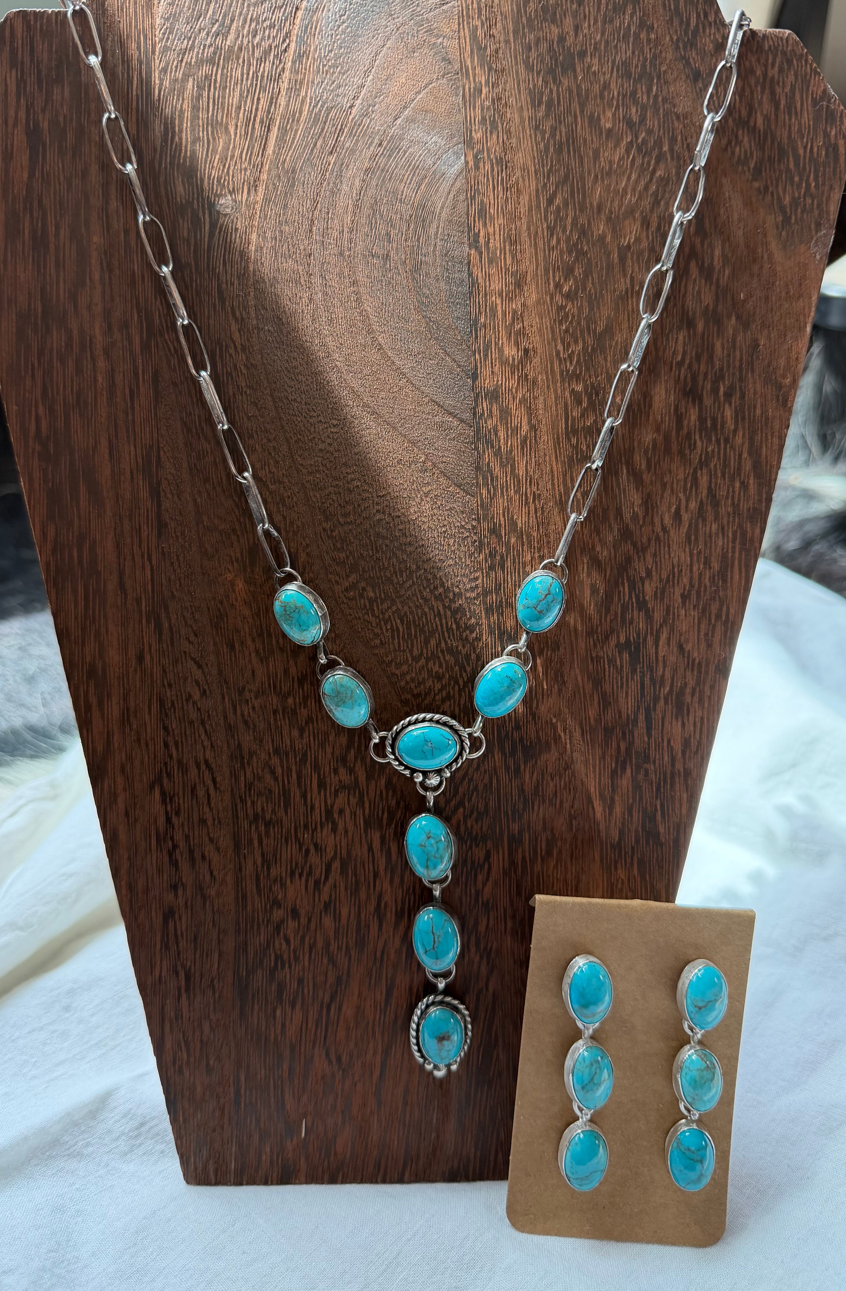Three stone Kingman dangle earrings