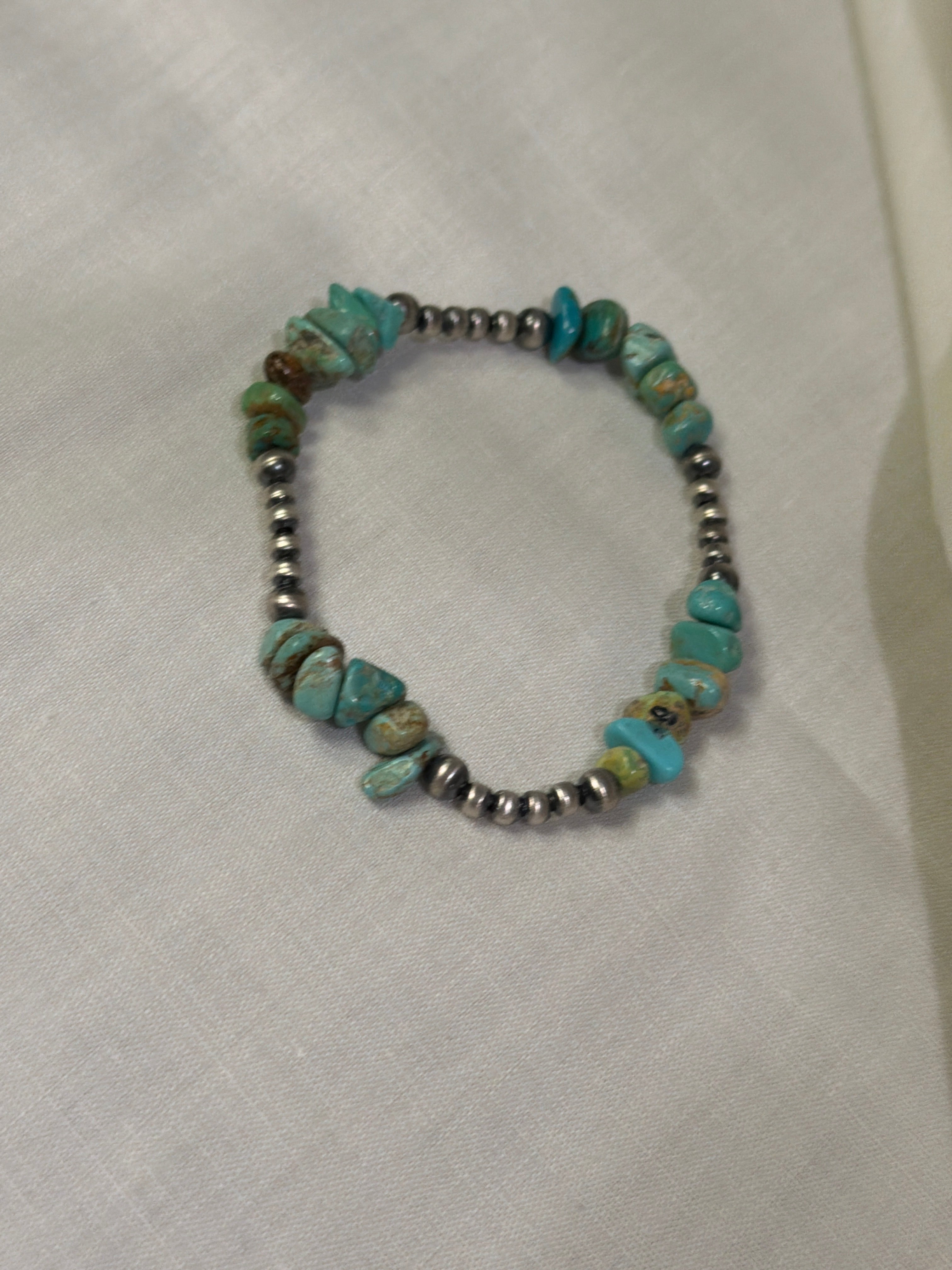 Turquoise and sterling stretchy bracelet