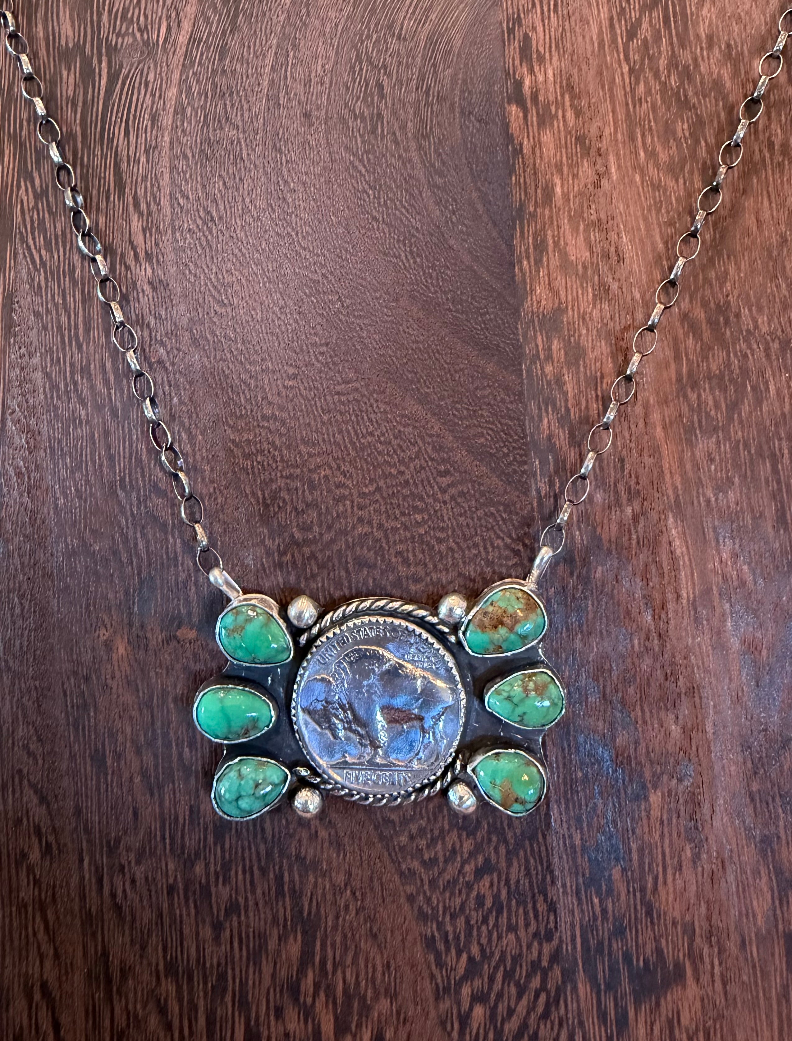 Buffalo nickel with Cielo turquoise necklace