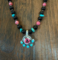 8 ball pendant - white buffalo with pink inlay and Kingman turquoise. Read description.